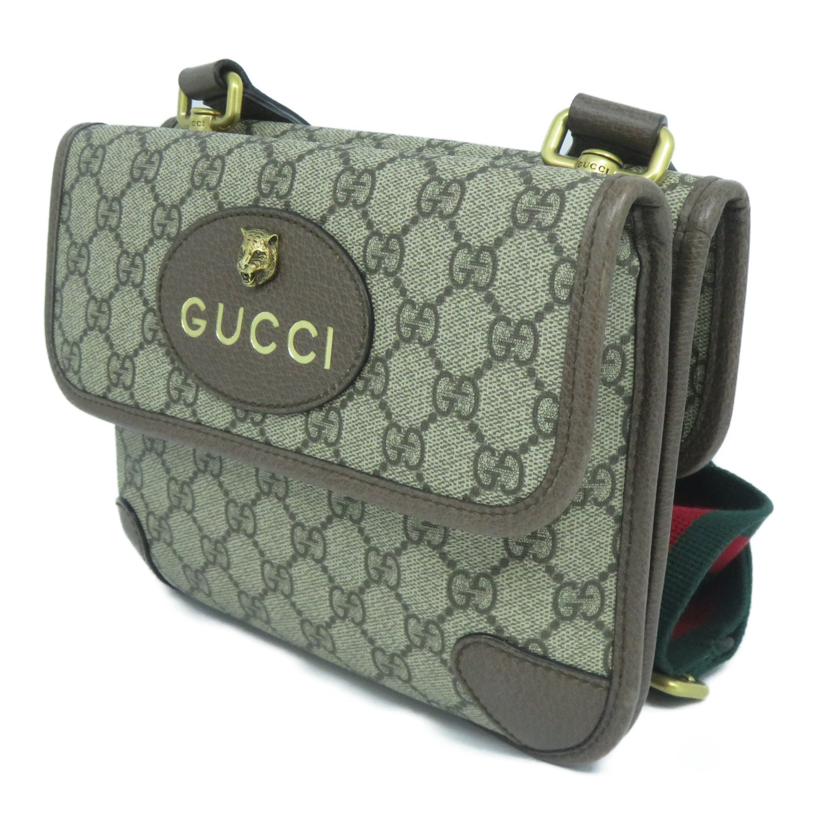 GUCCI 塗層帆布/皮革Neo Vintage Small Messenger Bag金扣肩背袋啡色