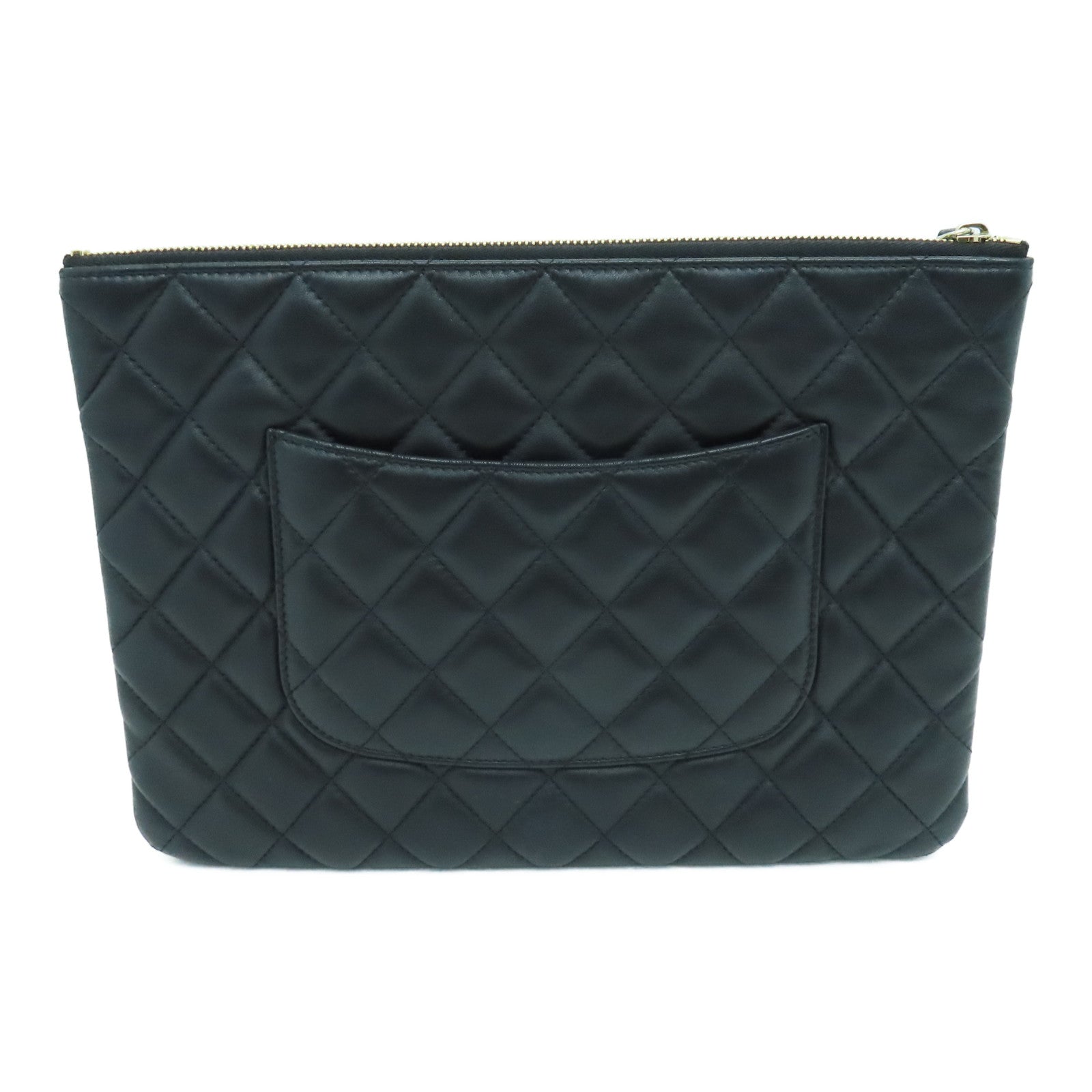 CHANEL rhombus sheepskin leather Clutch Bag gold buckle clutch bag black