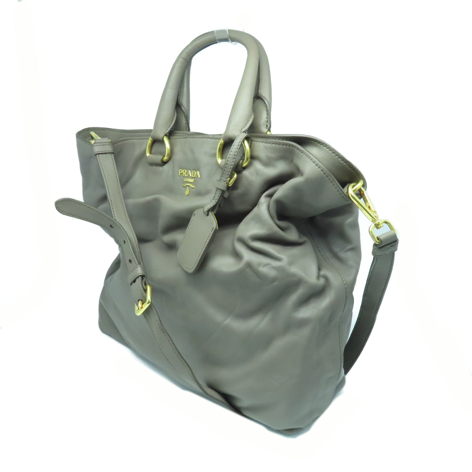 PRADA Cowhide Leather 2way Shoulder Bag Gold Buckle Handle Shoulder Bag Brown