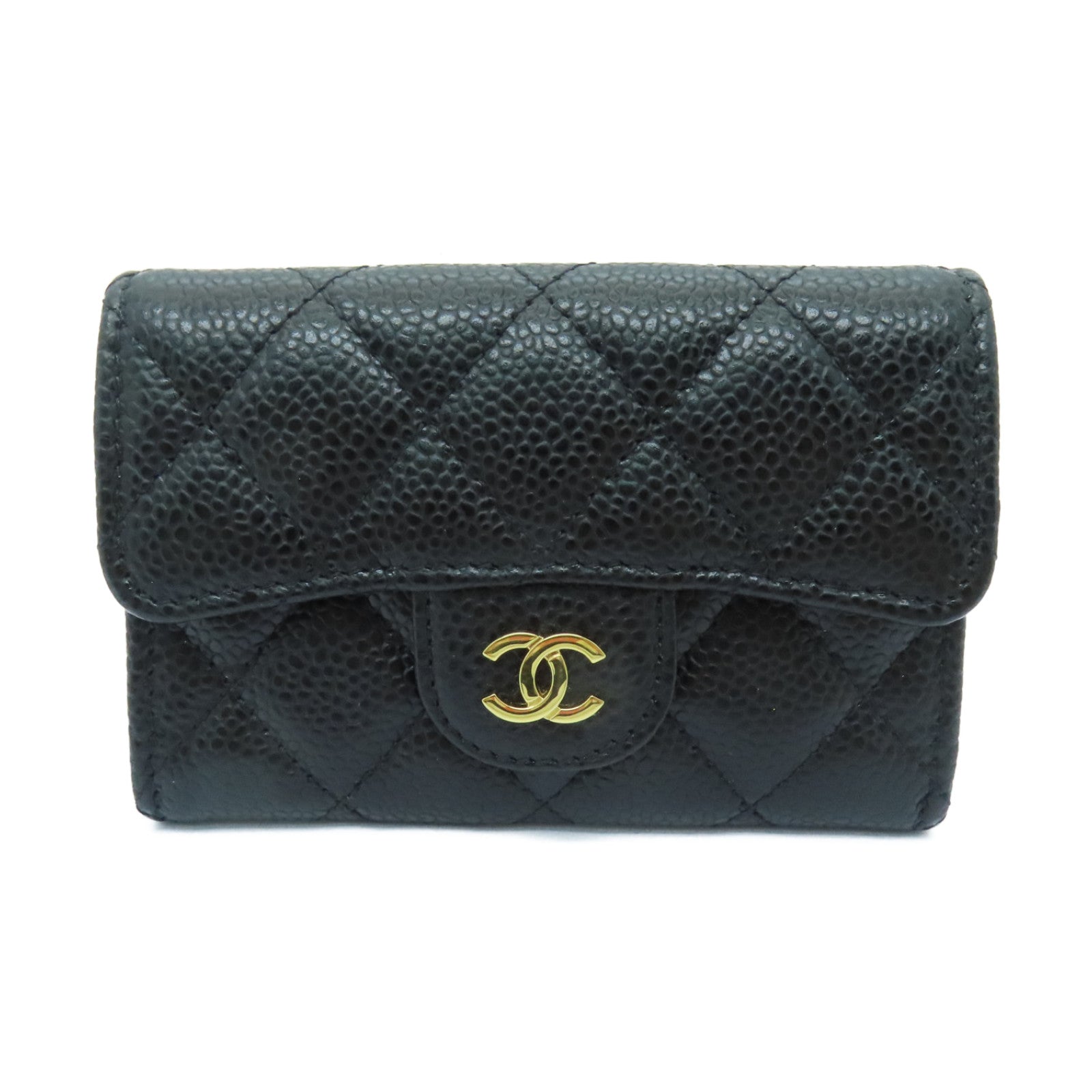 CHANEL 菱格Caviar皮革Card Case金扣卡片套黑色