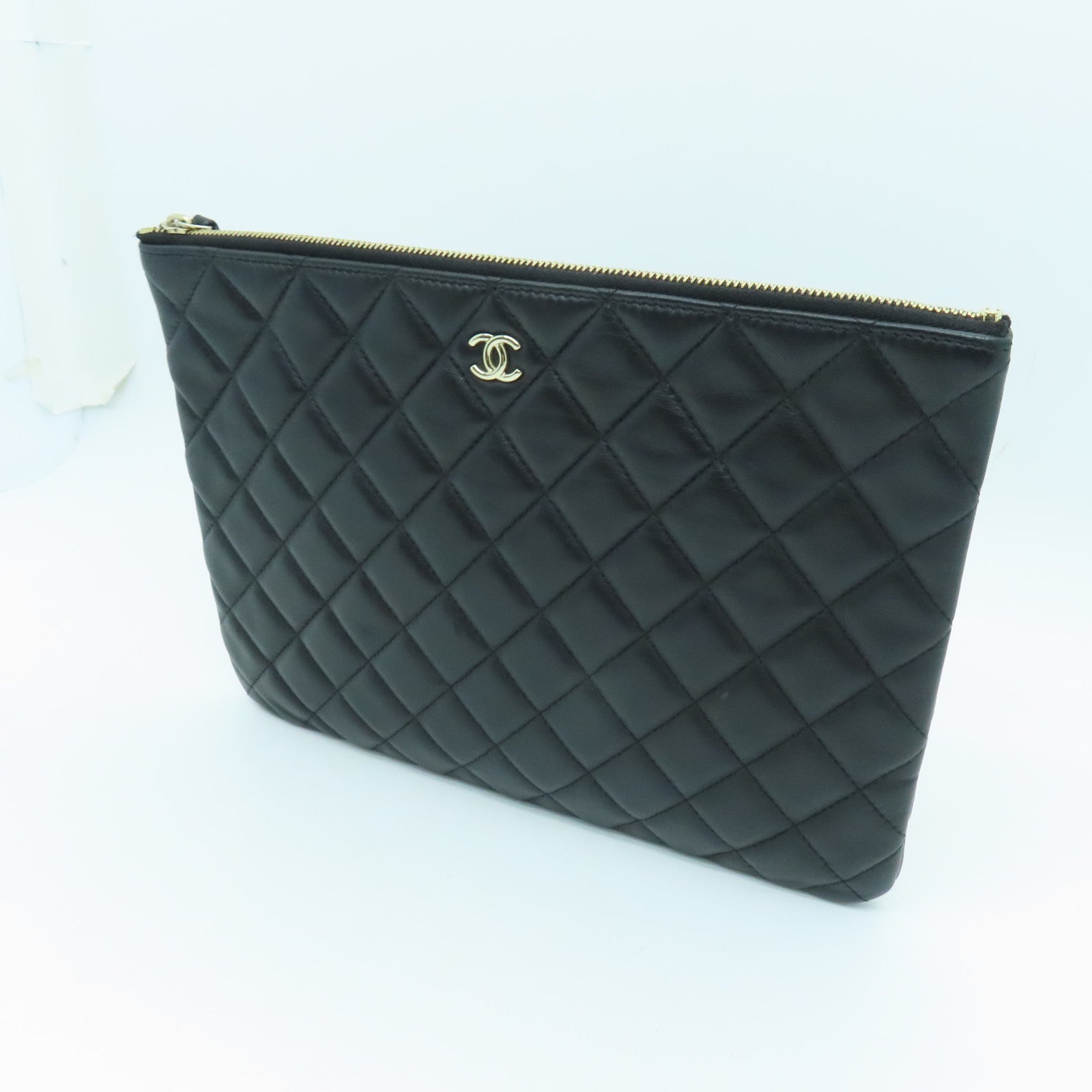 CHANEL rhombus sheepskin leather Clutch Bag gold buckle clutch bag black