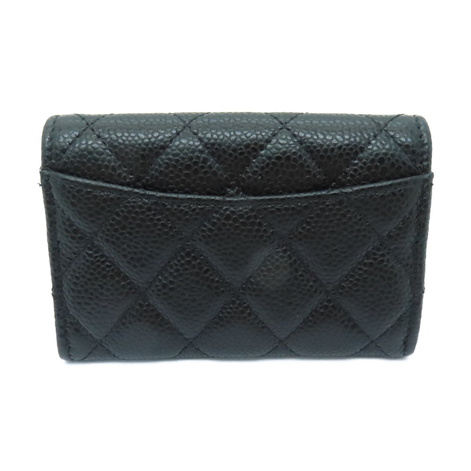 CHANEL 菱格Caviar皮革Card Case金扣卡片套黑色