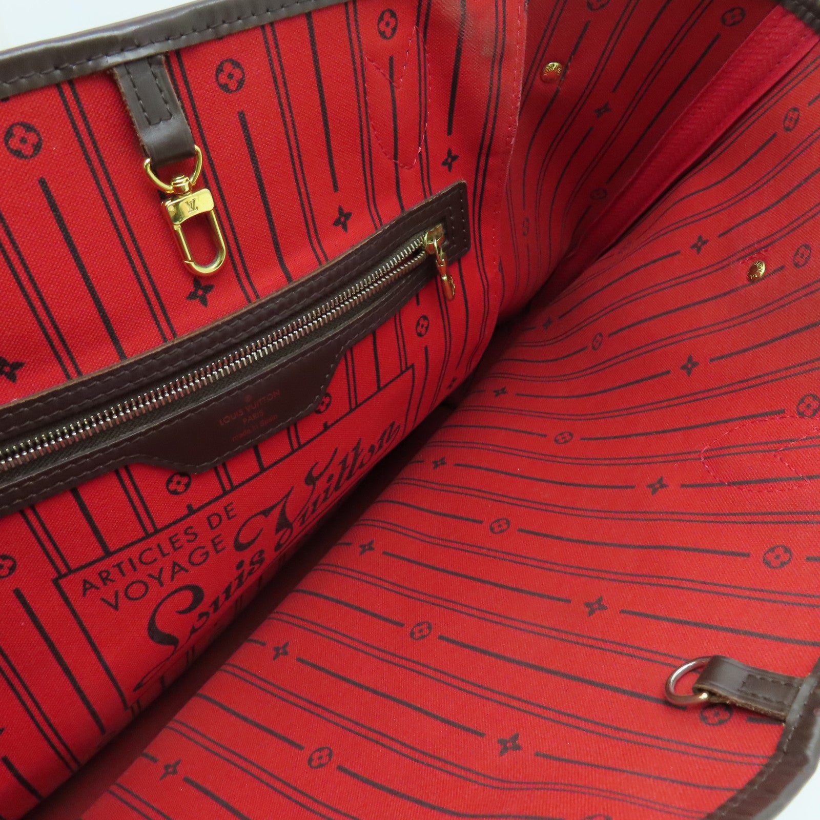 LOUIS VUITTON Damier Neverfull MM手挽袋金扣啡色