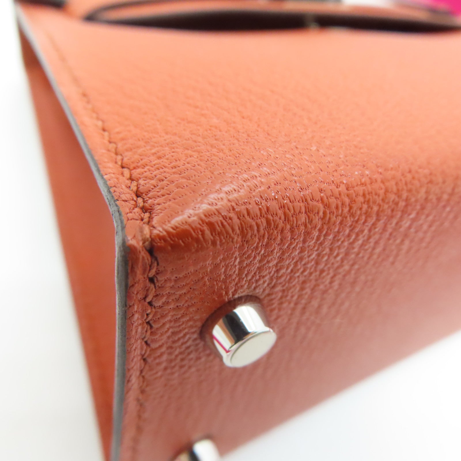 HERMES Chevre皮革Mini Kelly II銀扣肩背袋Potiron橙色