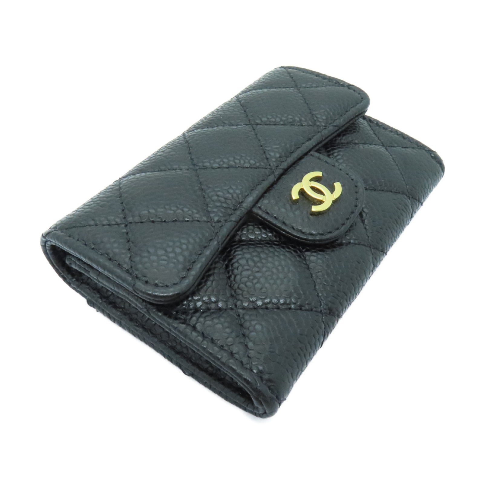 CHANEL 菱格Caviar皮革Card Case金扣卡片套黑色