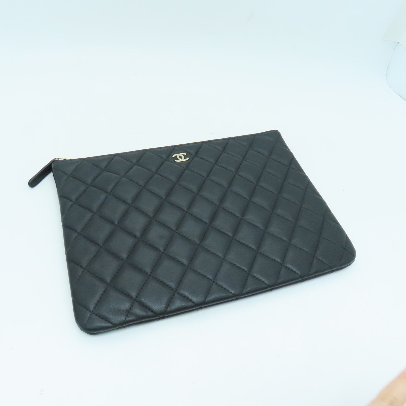 CHANEL rhombus sheepskin leather Clutch Bag gold buckle clutch bag black