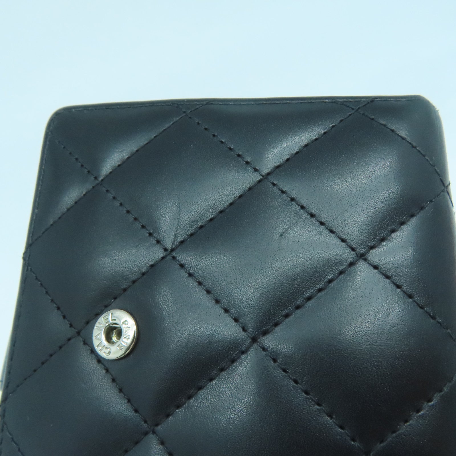 CHANEL 菱格牛皮皮革Cambon Line Wallet銀扣錢包黑色
