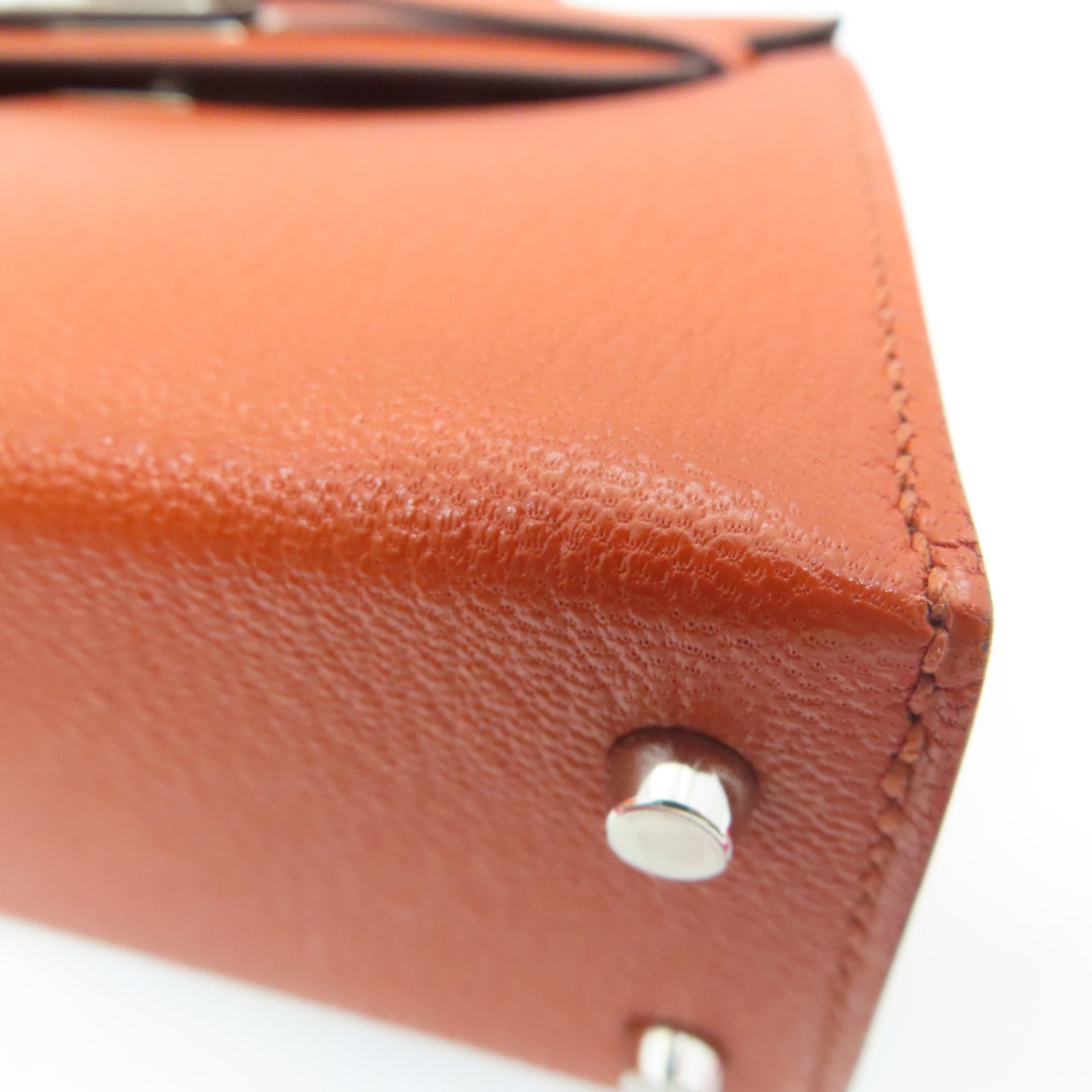 HERMES Chevre皮革Mini Kelly II銀扣肩背袋Potiron橙色