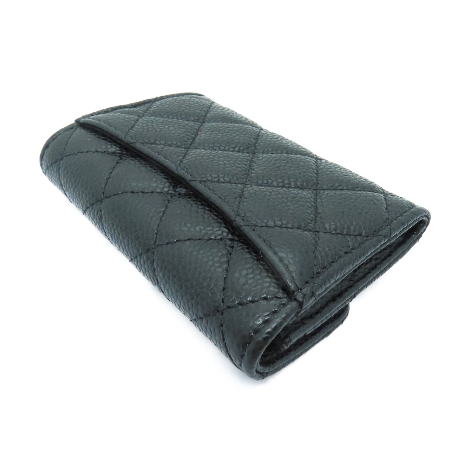 CHANEL 菱格Caviar皮革Card Case金扣卡片套黑色