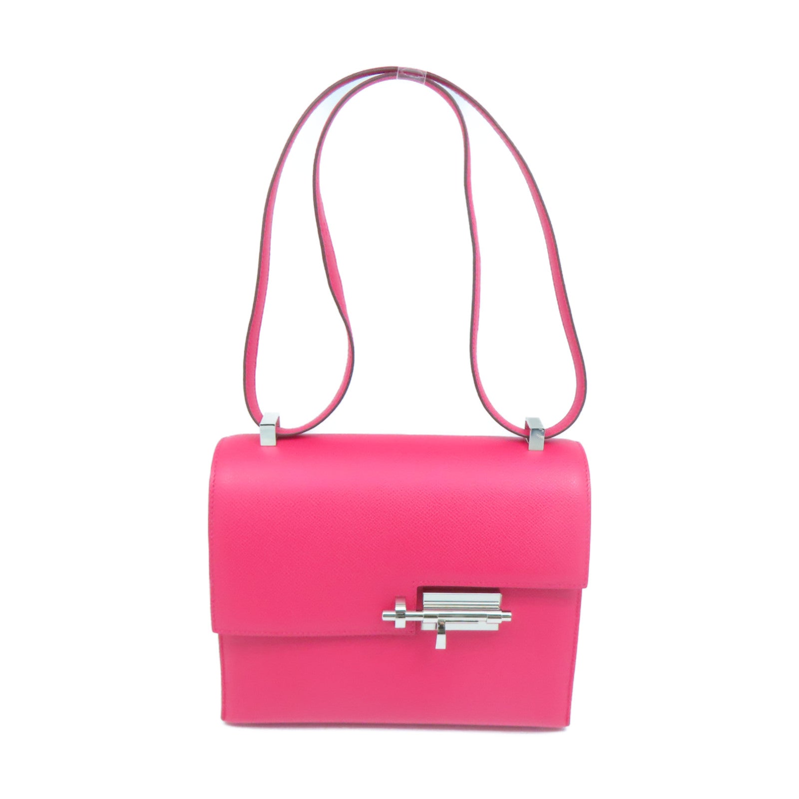 HERMES Epsom皮革Verrou 21银扣肩背袋Rose Extreme粉红色