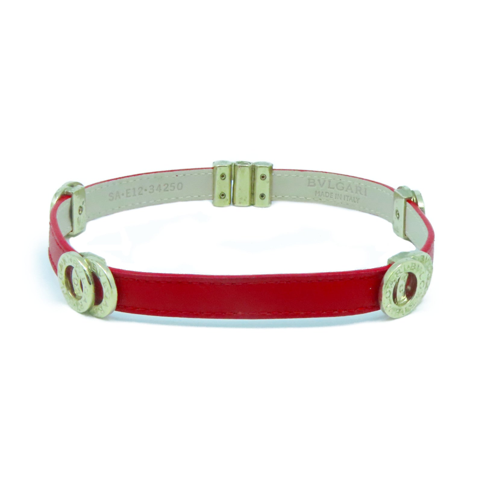 BVLGARI 牛皮皮革Double Bracelet金扣頸環紅色