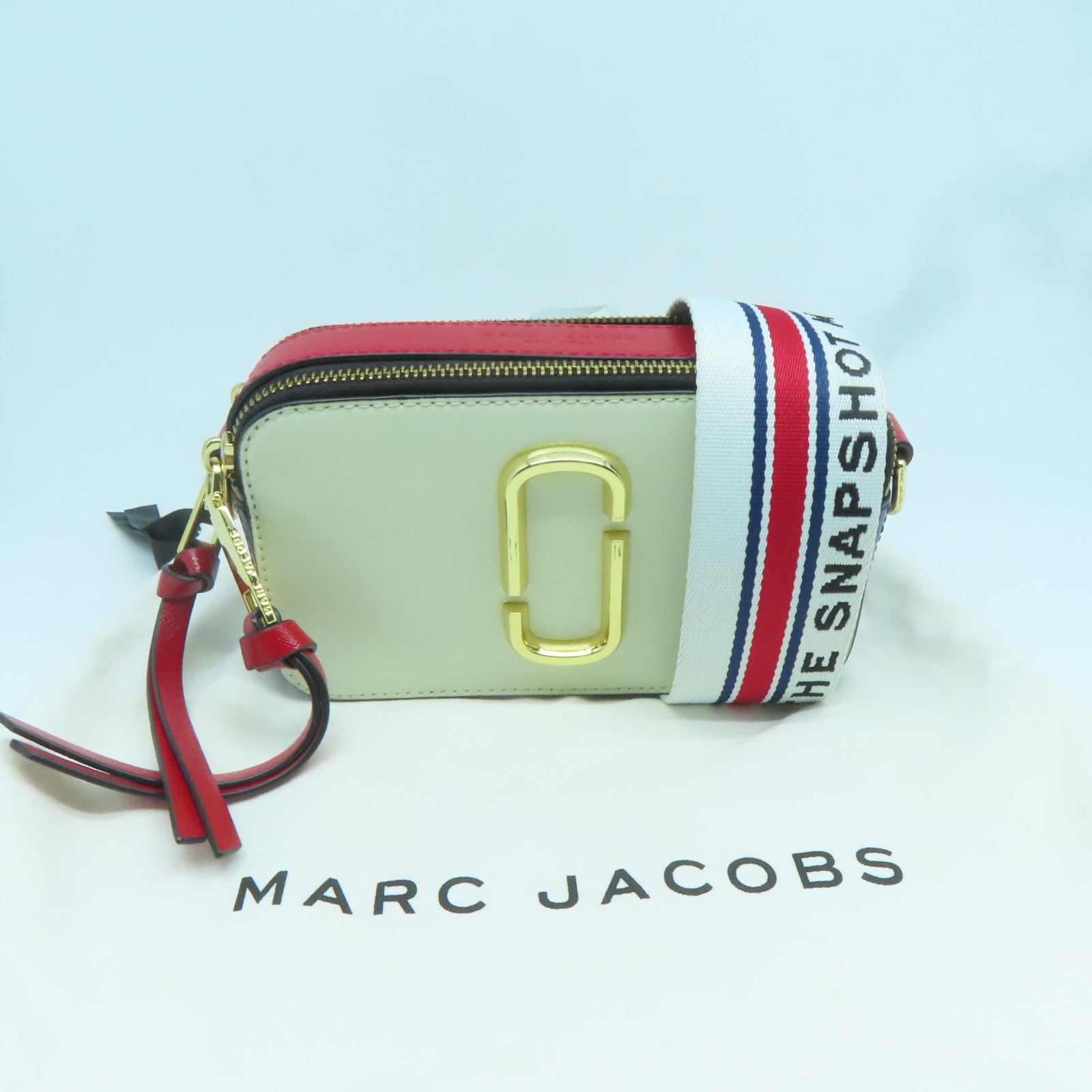 MARC JACOBS 塗層帆布Shoulder Bag金扣肩背袋白色/紅色/深藍色