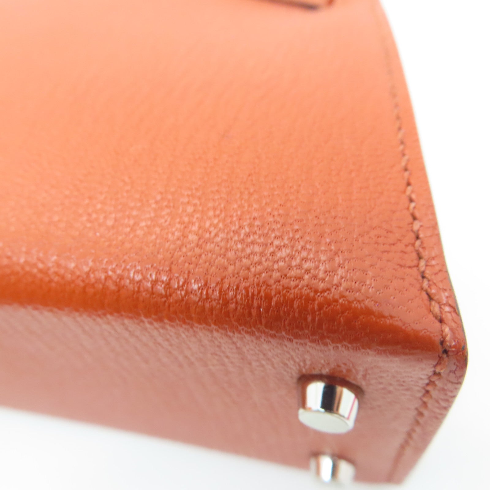 HERMES Chevre皮革Mini Kelly II銀扣肩背袋Potiron橙色