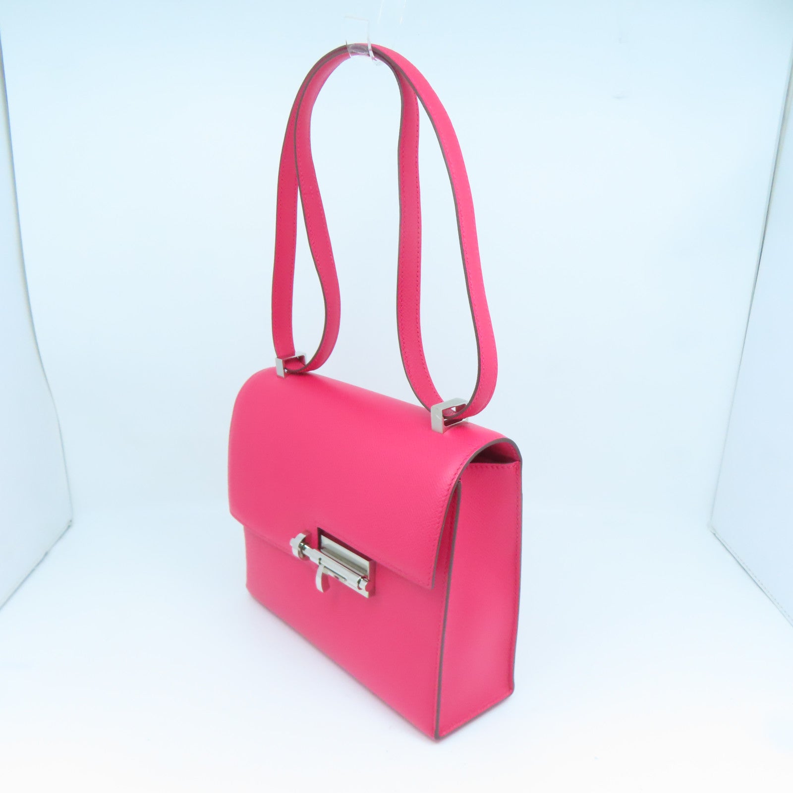 HERMES Epsom皮革Verrou 21银扣肩背袋Rose Extreme粉红色