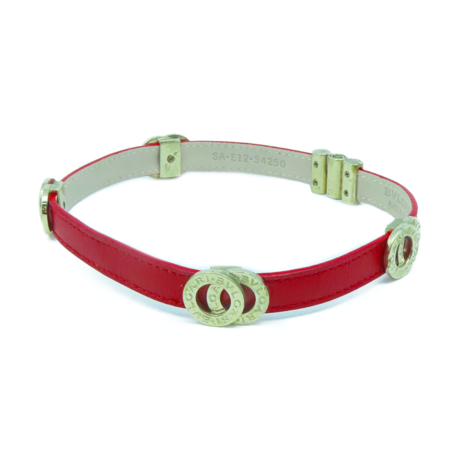 BVLGARI 牛皮皮革Double Bracelet金扣頸環紅色
