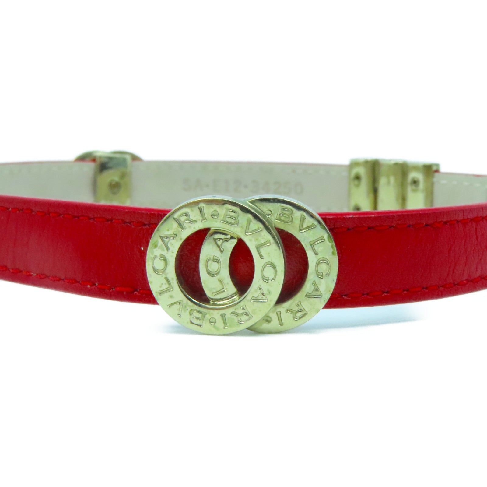 BVLGARI 牛皮皮革Double Bracelet金扣頸環紅色
