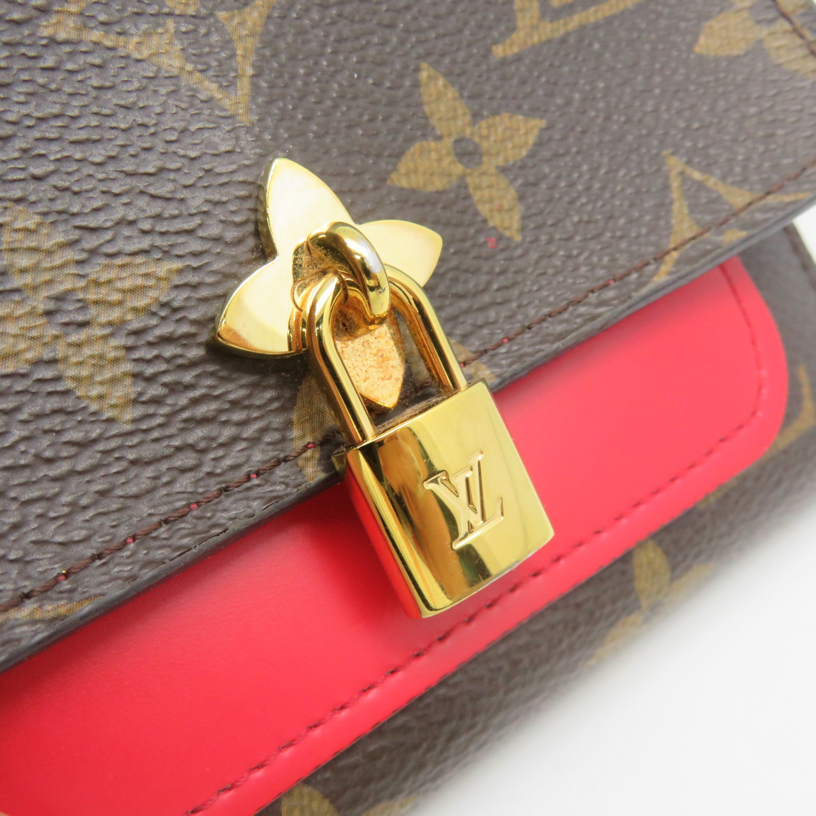 LOUIS VUITTON Monogram Flower Short Wallet金扣短錢包啡色/紅色