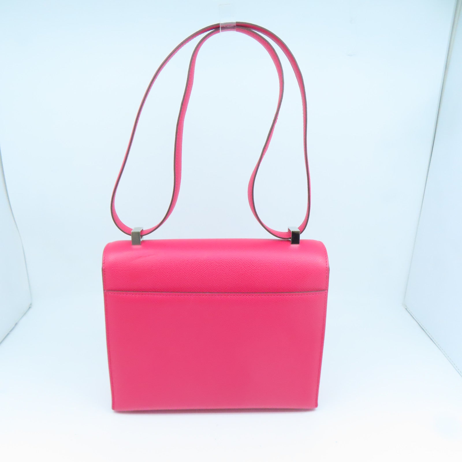 HERMES Epsom皮革Verrou 21银扣肩背袋Rose Extreme粉红色