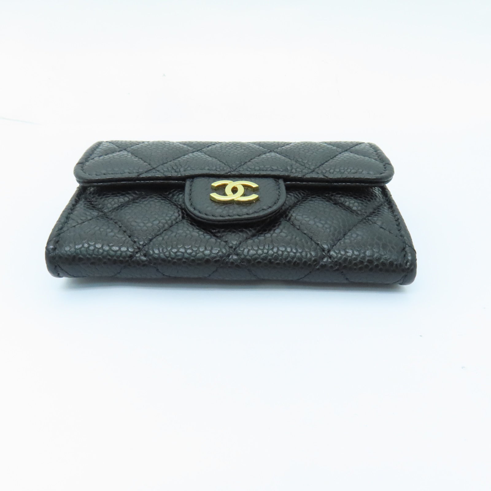 CHANEL 菱格Caviar皮革Card Case金扣卡片套黑色