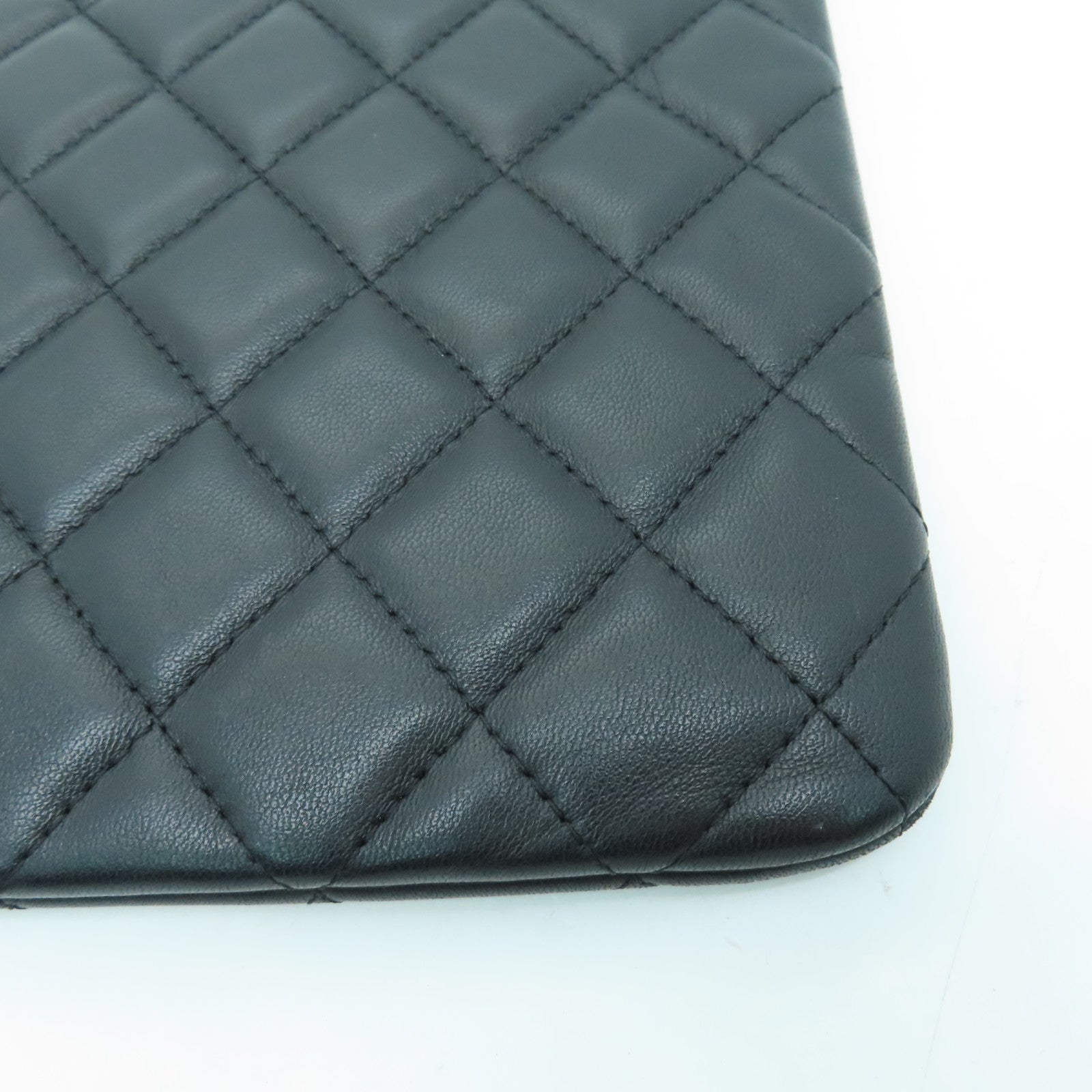 CHANEL rhombus sheepskin leather Clutch Bag gold buckle clutch bag black
