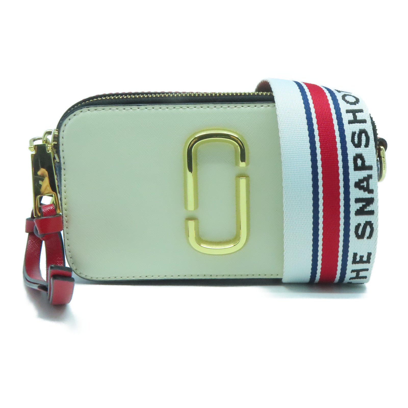 MARC JACOBS 塗層帆布Shoulder Bag金扣肩背袋白色/紅色/深藍色