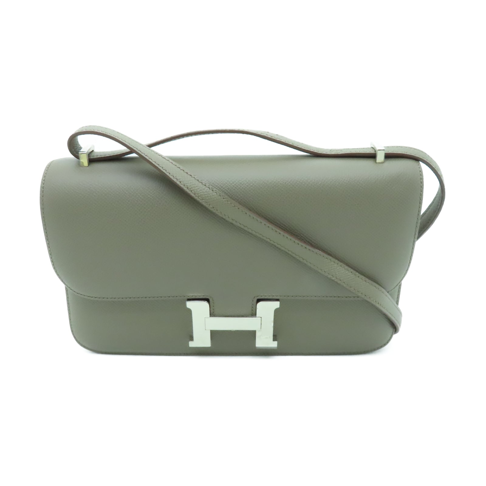 HERMES Epsom皮革Constance Elan銀扣肩背袋灰色