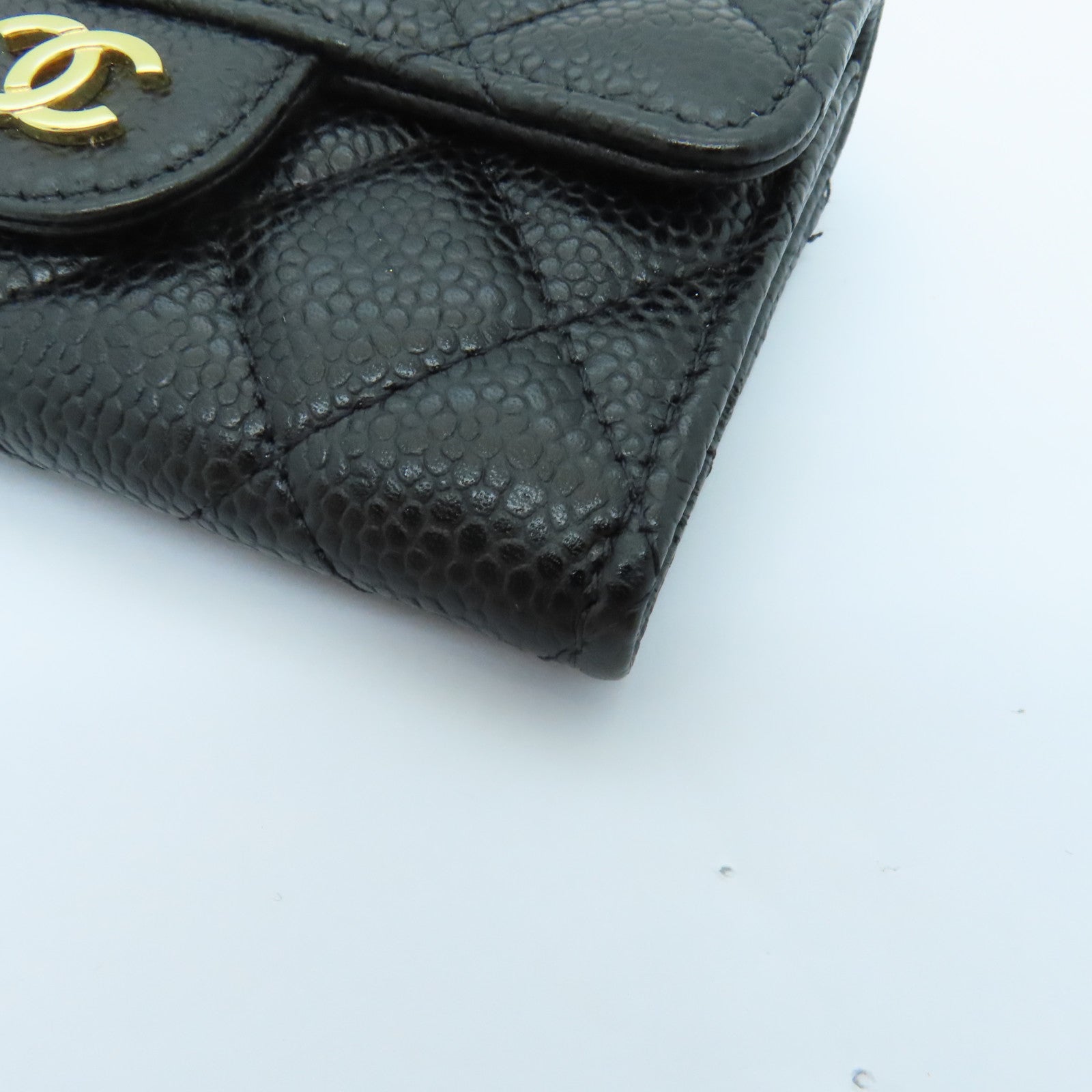 CHANEL 菱格Caviar皮革Card Case金扣卡片套黑色