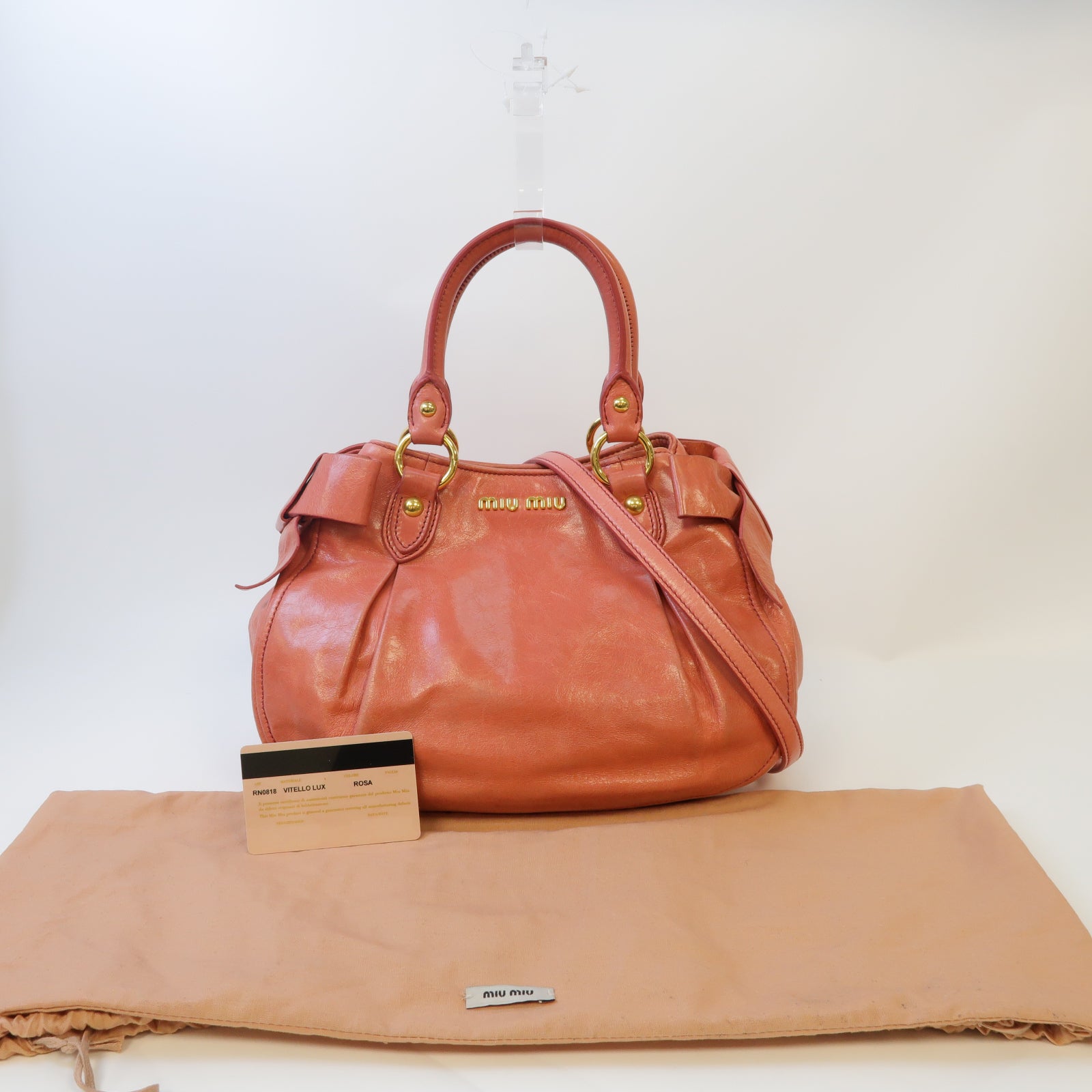 Miu Miu 牛皮皮革2 Way Shoulder金扣手挽肩背兩用袋粉紅色