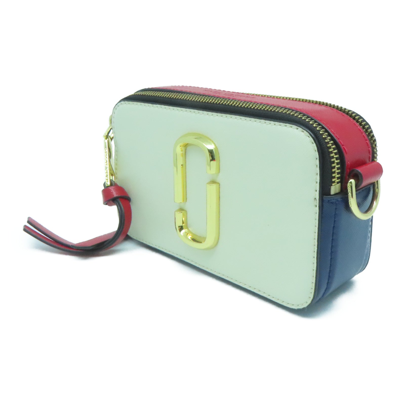 MARC JACOBS 塗層帆布Shoulder Bag金扣肩背袋白色/紅色/深藍色