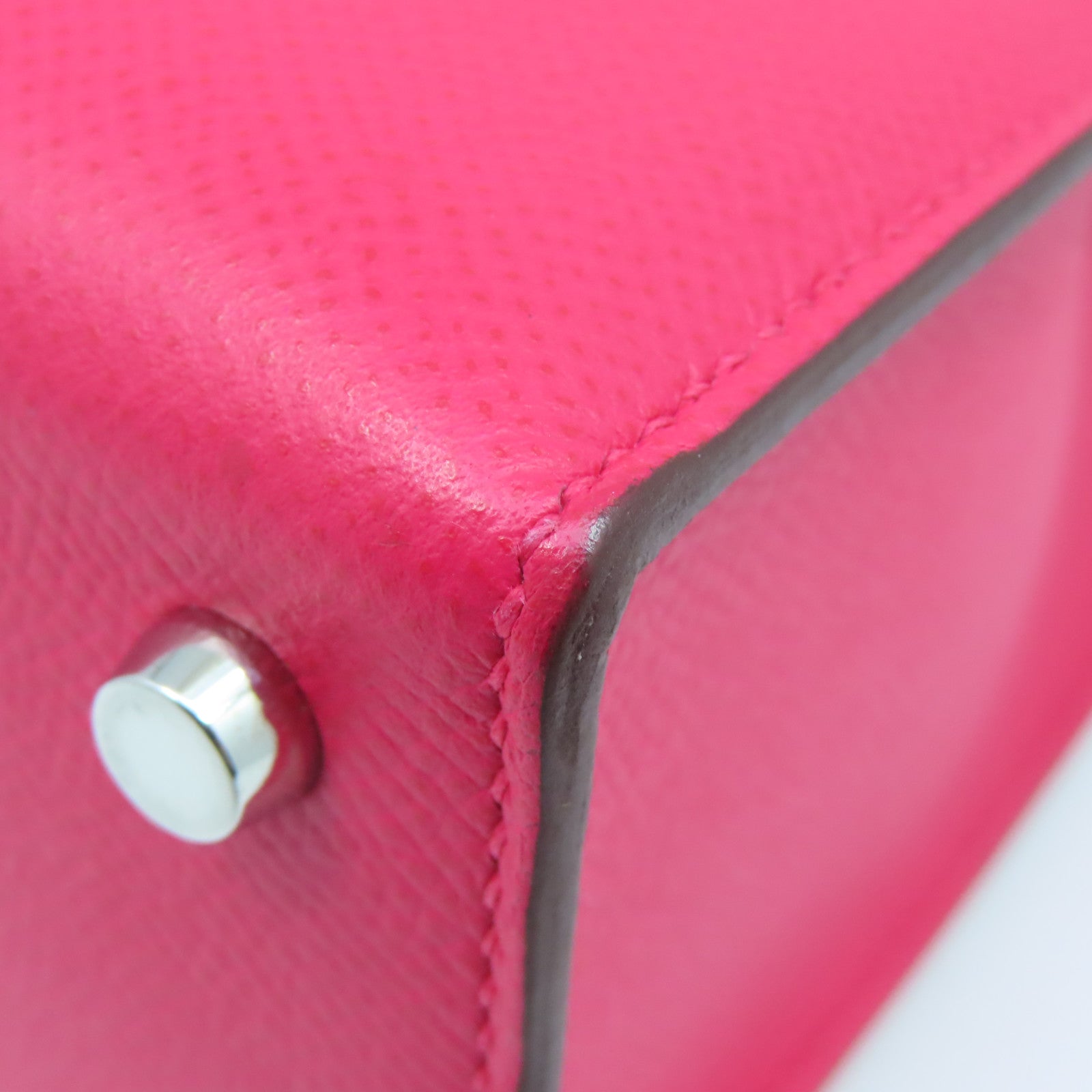 HERMES Epsom皮革Verrou 21银扣肩背袋Rose Extreme粉红色