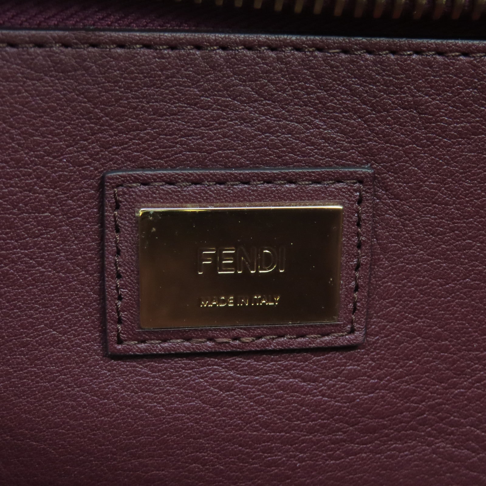 FENDI Cowhide Leather Peekaboo Gold Buckle Handle Shoulder Bag Wine Red