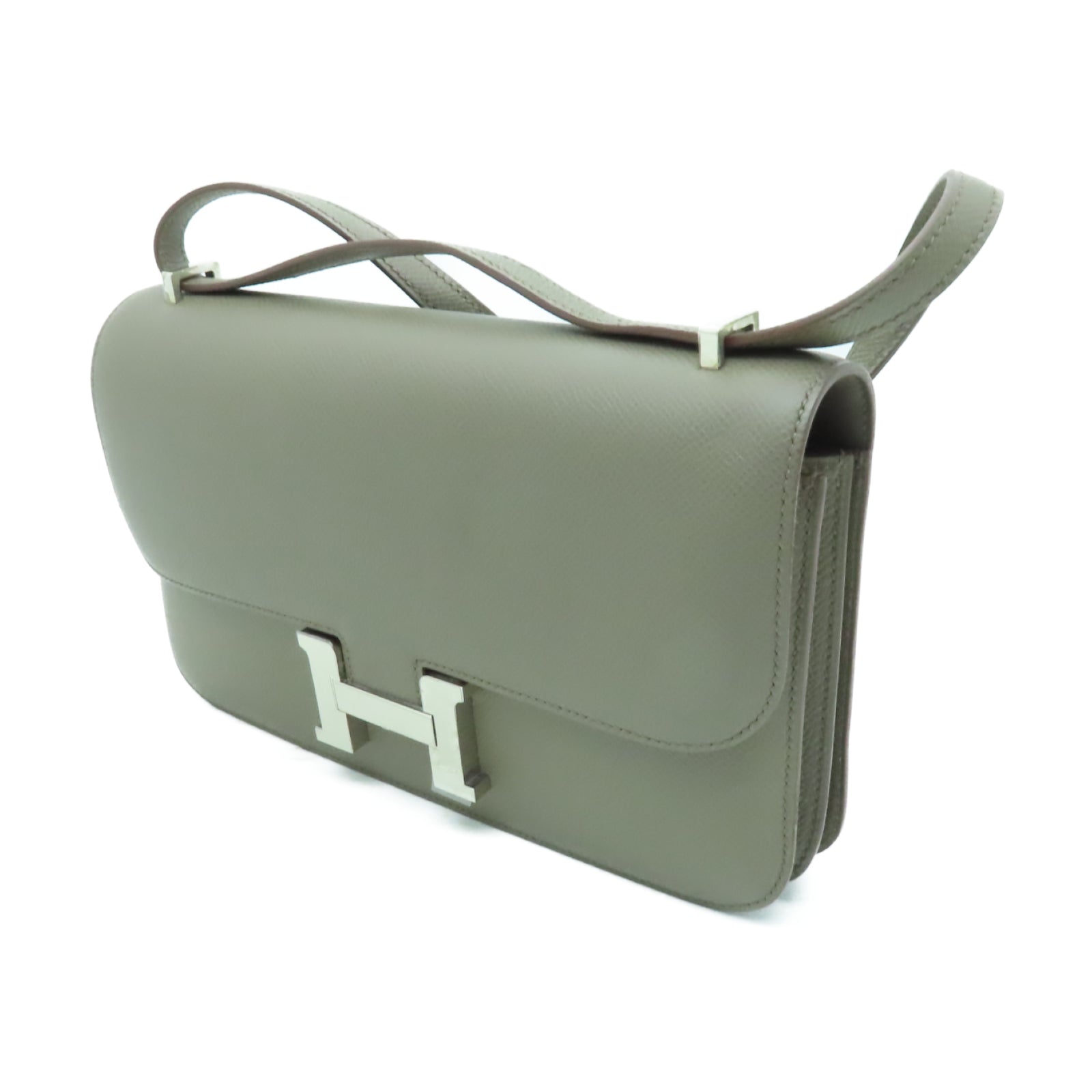 HERMES Epsom皮革Constance Elan銀扣肩背袋灰色