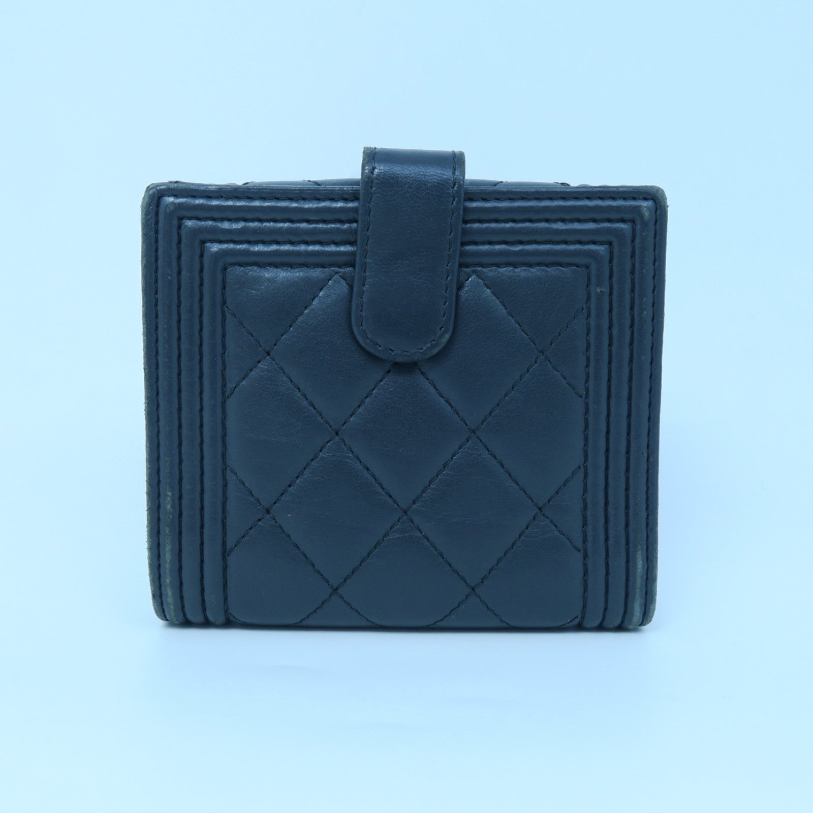 CHANEL 菱格牛皮皮革Boy Wallet銀扣錢包銀灰色