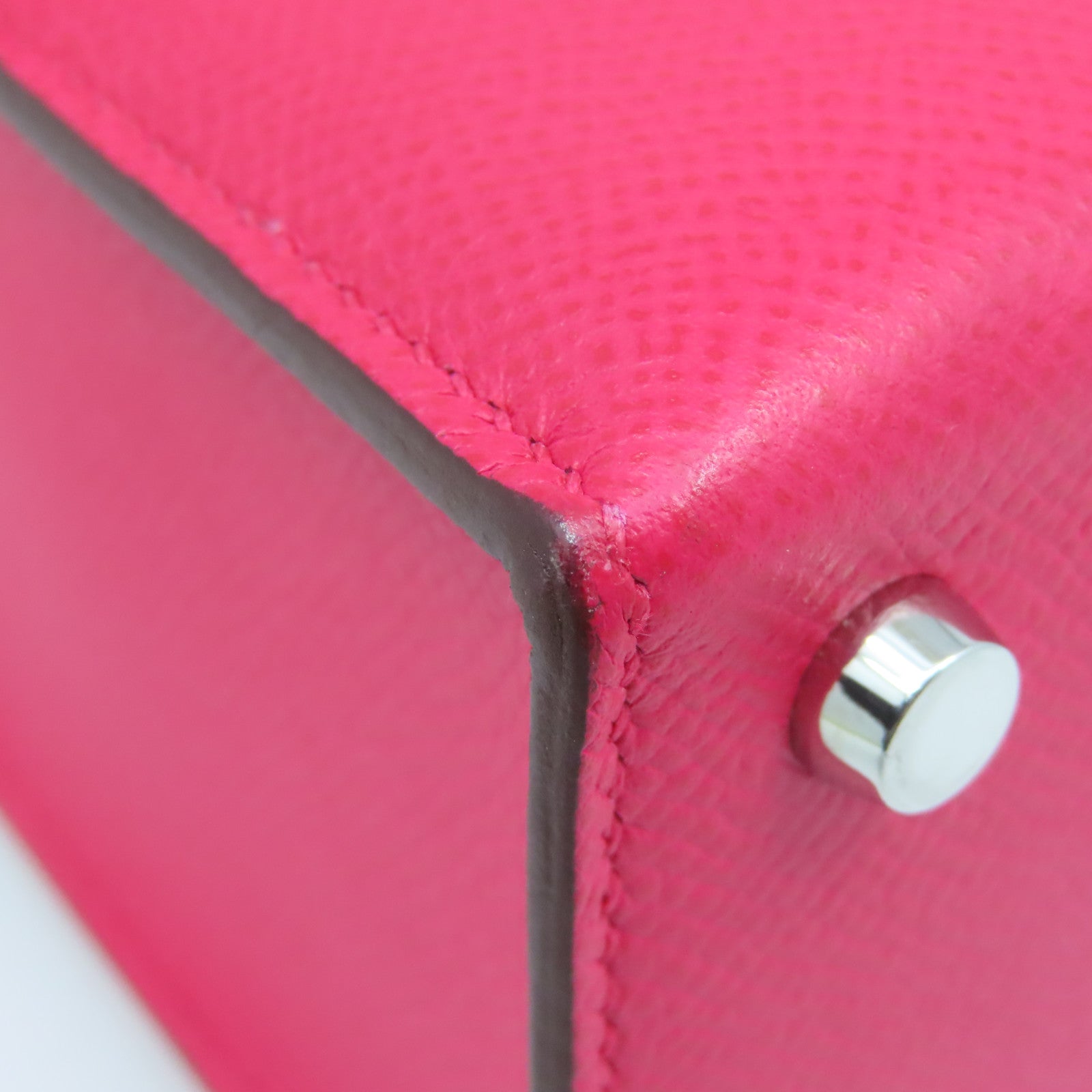 HERMES Epsom皮革Verrou 21银扣肩背袋Rose Extreme粉红色