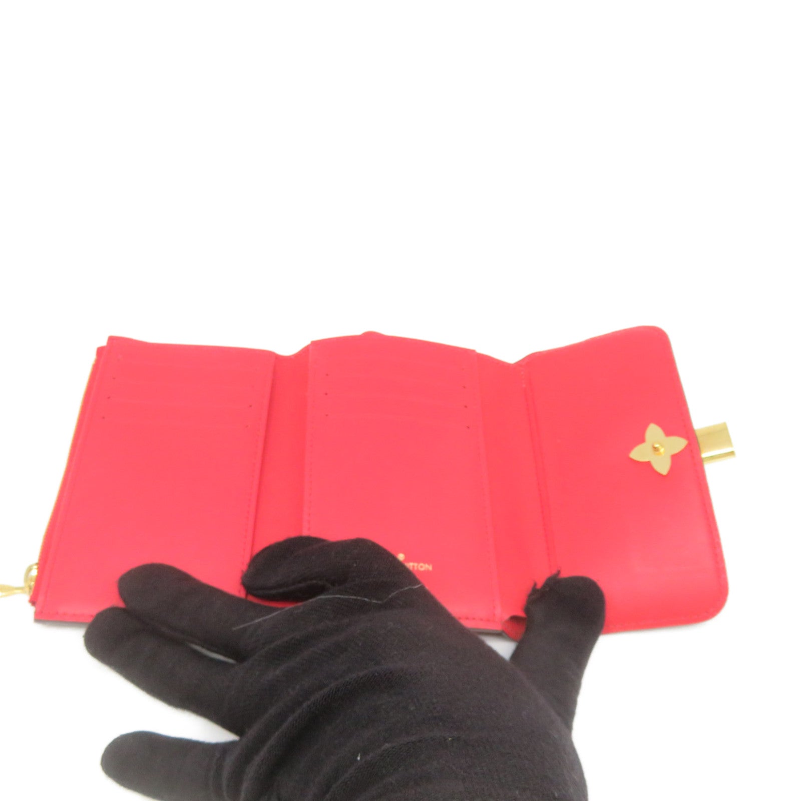 LOUIS VUITTON Monogram Flower Short Wallet金扣短錢包啡色/紅色