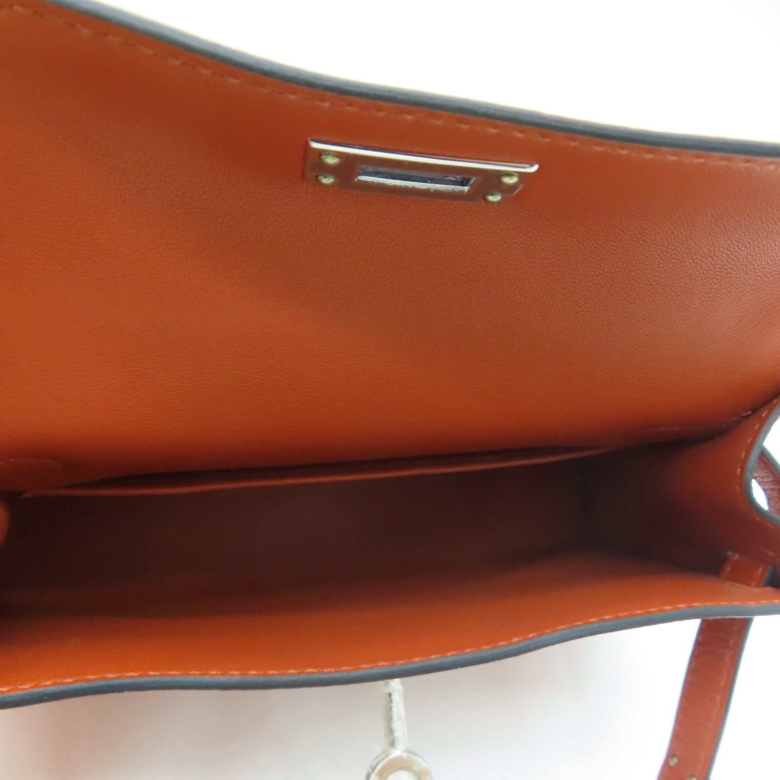 HERMES Chevre皮革Mini Kelly II銀扣肩背袋Potiron橙色