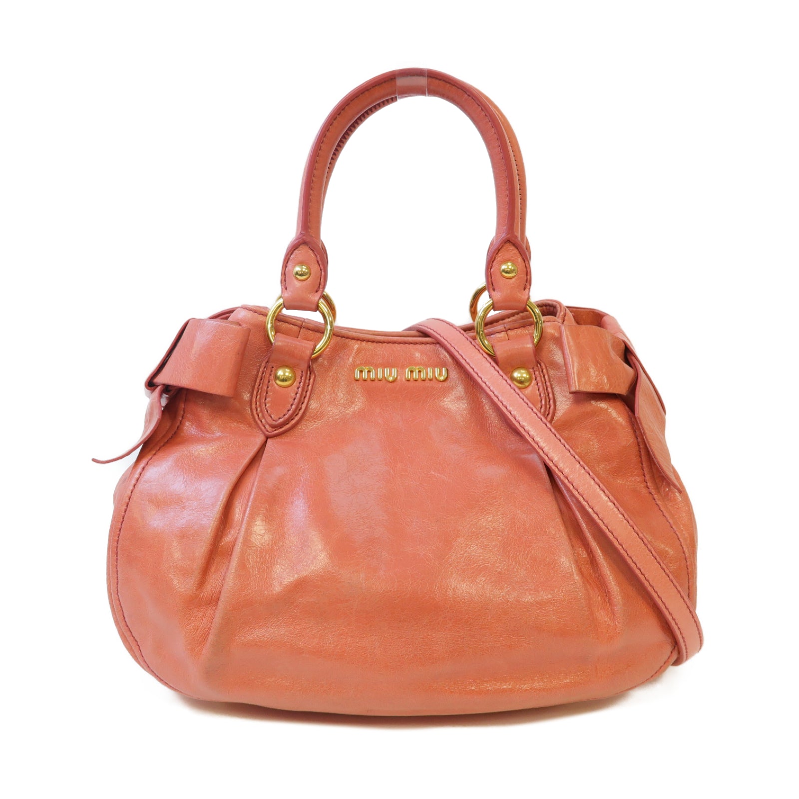 Miu Miu 牛皮皮革2 Way Shoulder金扣手挽肩背兩用袋粉紅色
