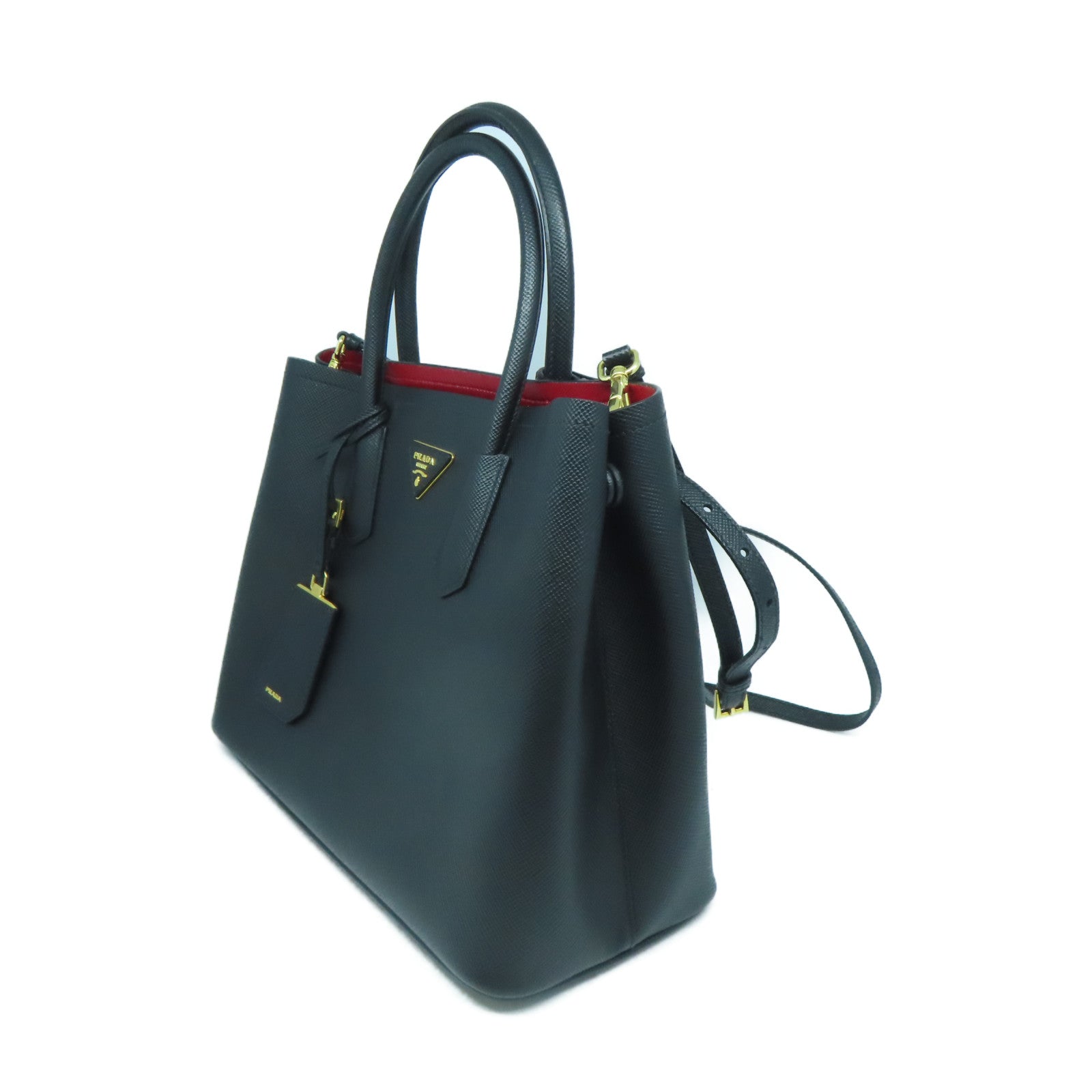 PRADA Saffiano皮革2Way Shoulder Bag金扣手挽肩背兩用袋黑色