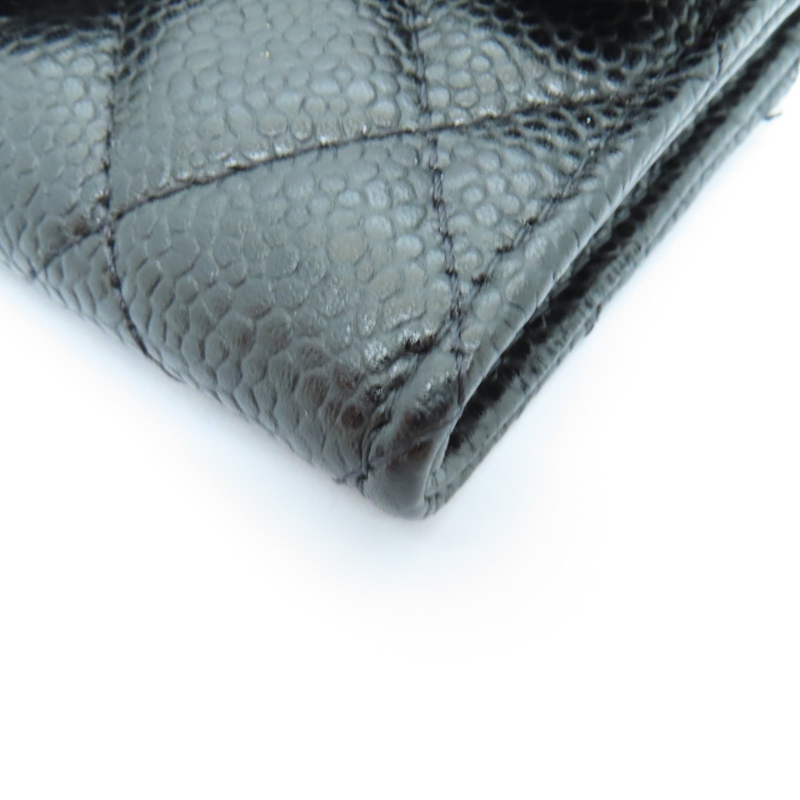 CHANEL 菱格Caviar皮革Card Case金扣卡片套黑色
