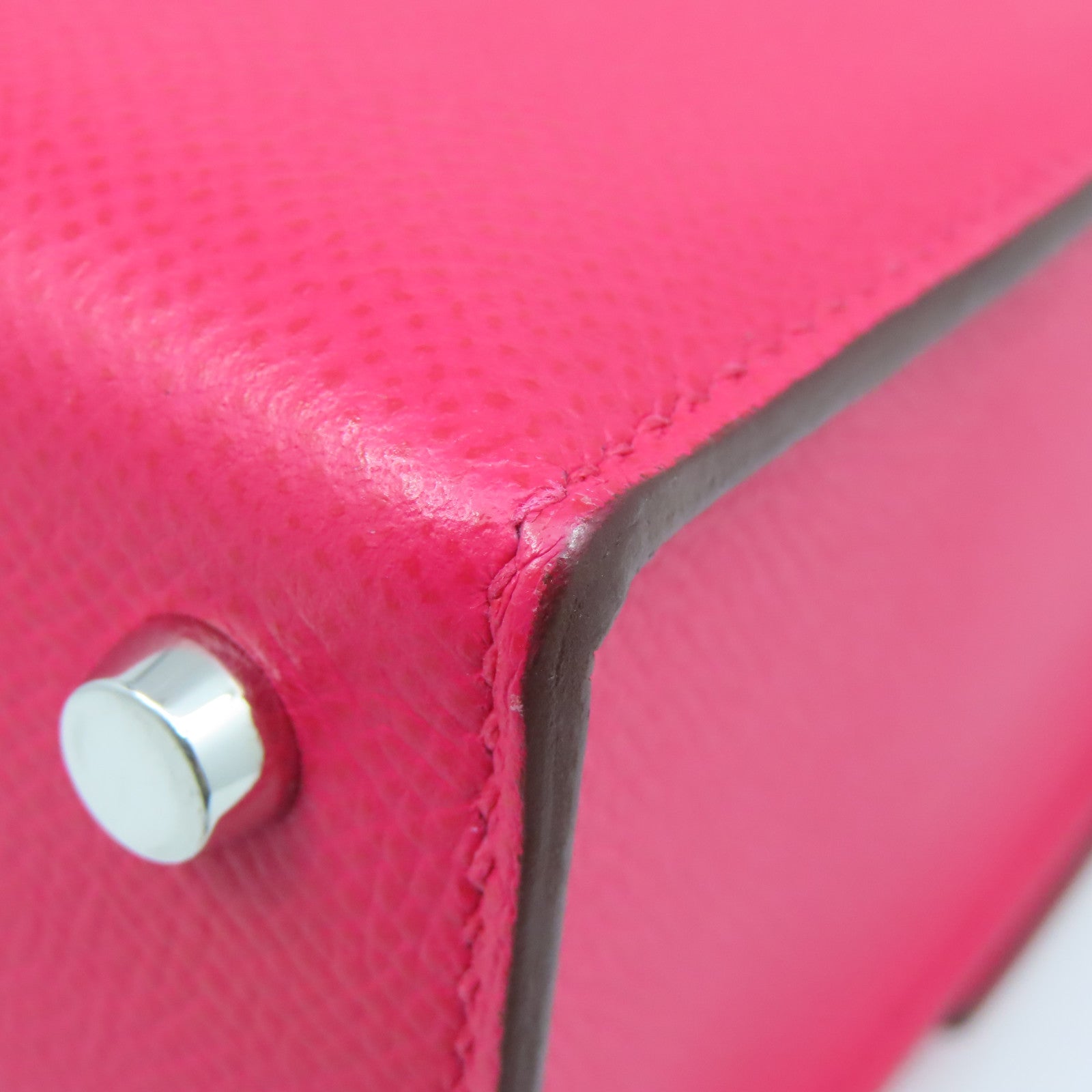 HERMES Epsom皮革Verrou 21银扣肩背袋Rose Extreme粉红色