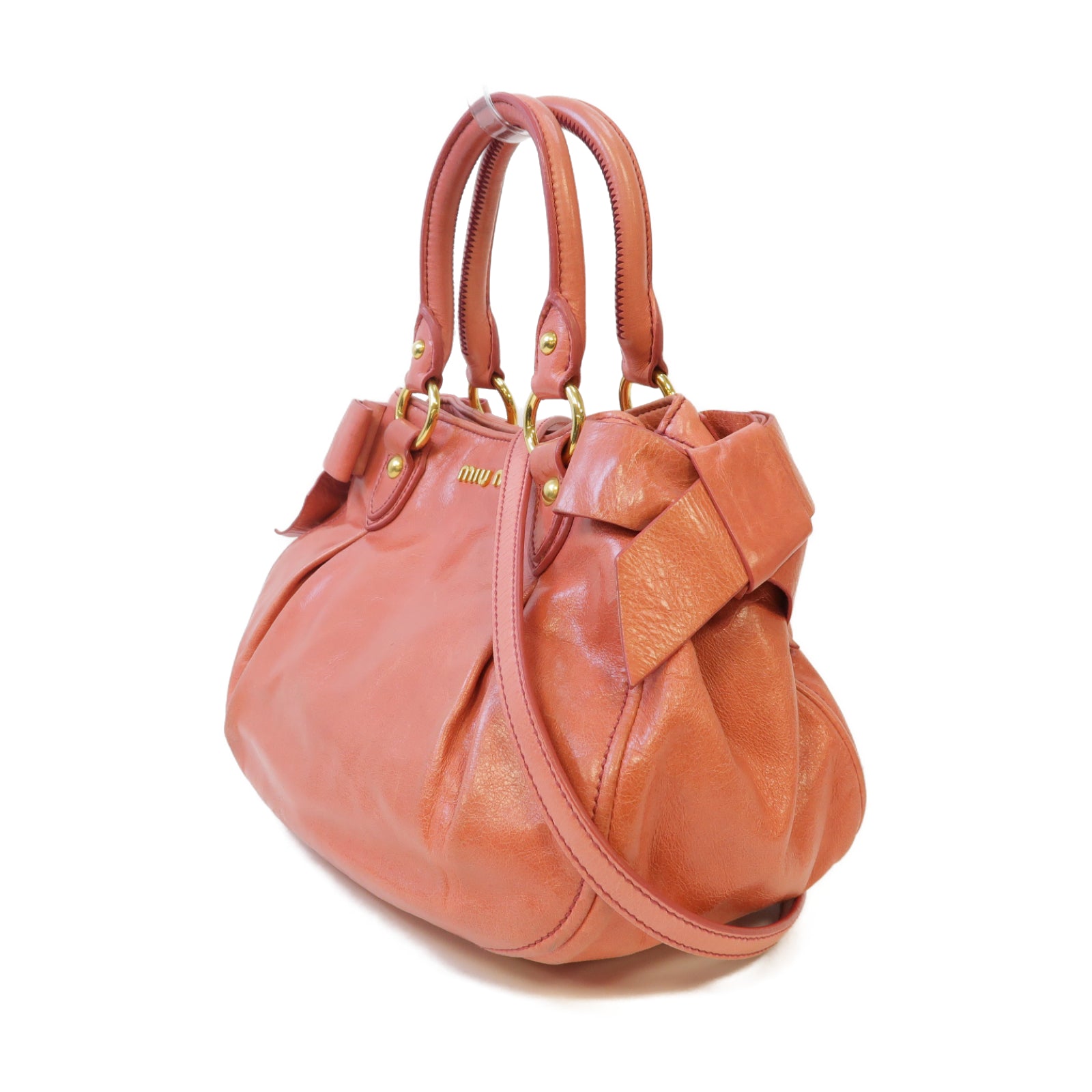 Miu Miu 牛皮皮革2 Way Shoulder金扣手挽肩背兩用袋粉紅色