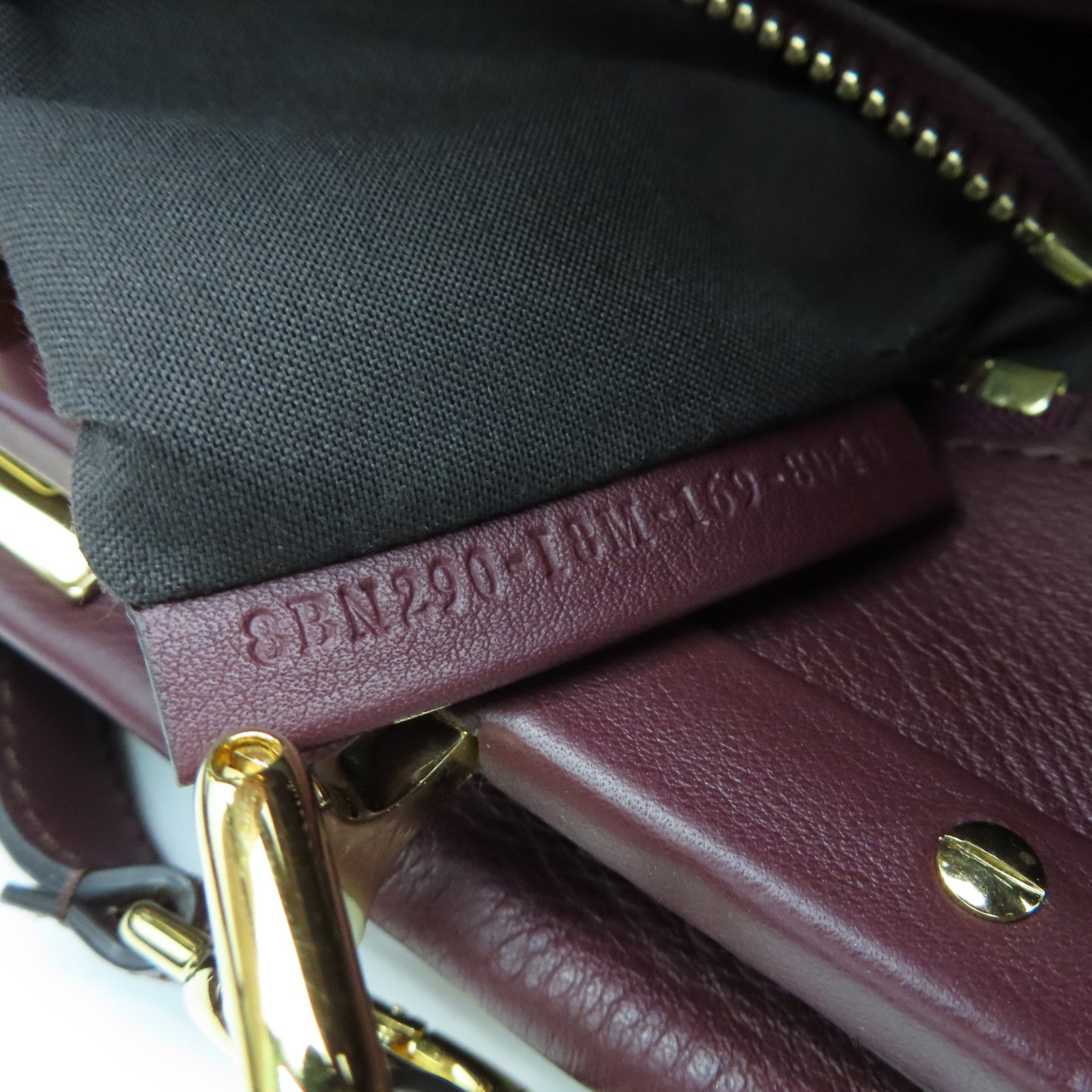FENDI Cowhide Leather Peekaboo Gold Buckle Handle Shoulder Bag Wine Red