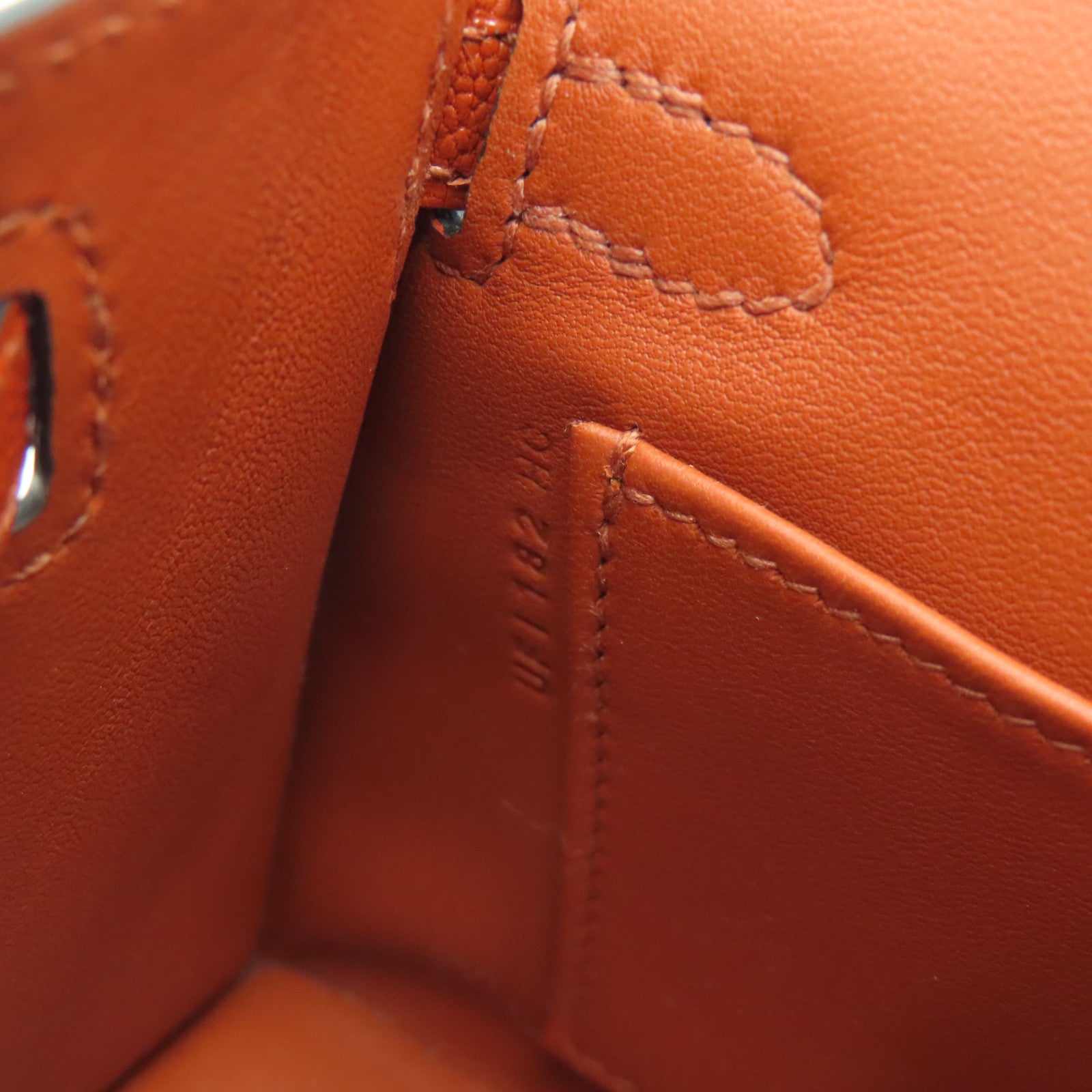 HERMES Chevre皮革Mini Kelly II銀扣肩背袋Potiron橙色