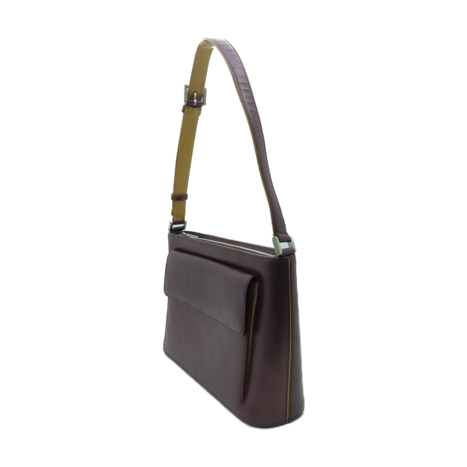 LOUIS VUITTON Monogram Matte Alston銀扣肩背袋酒紅色