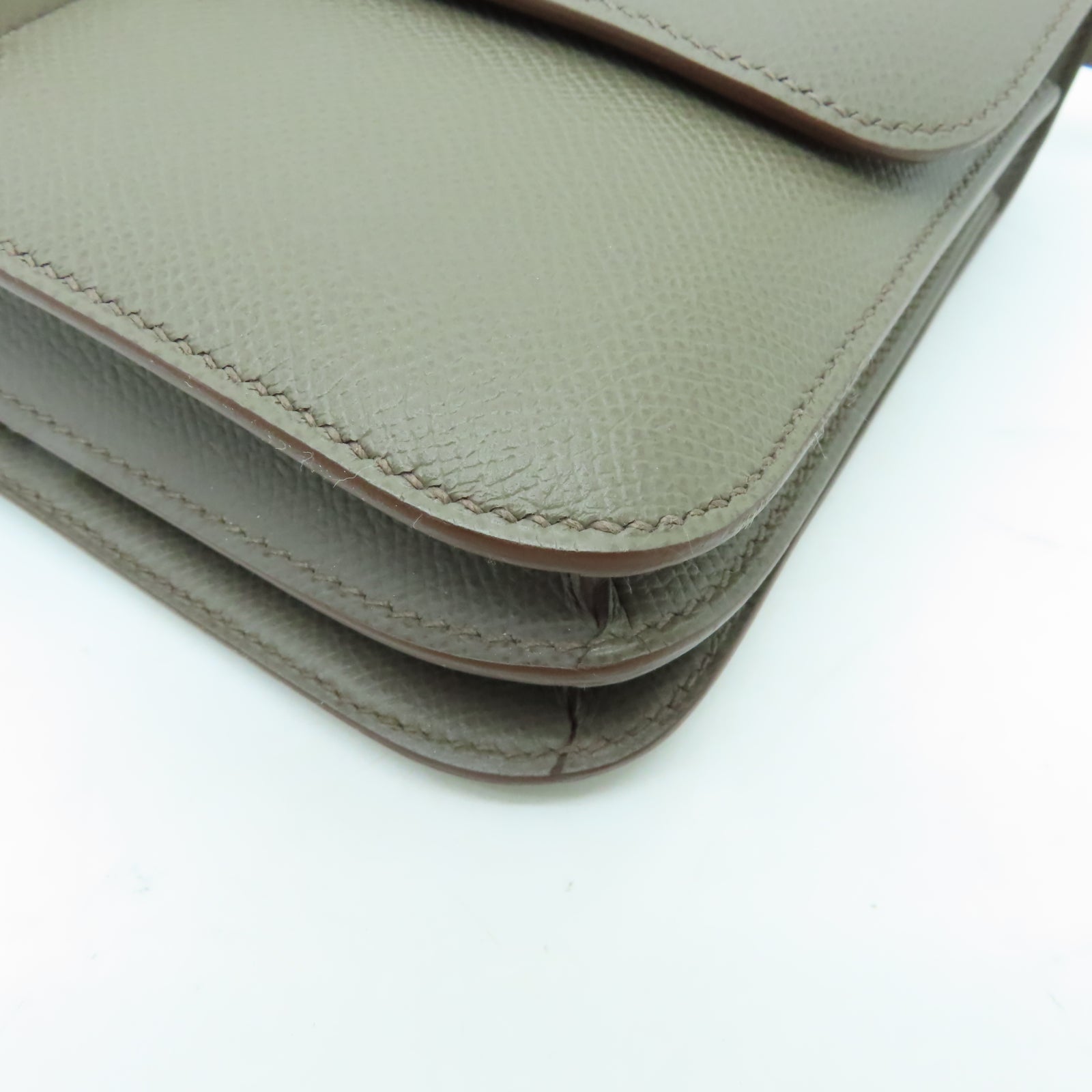 HERMES Epsom皮革Constance Elan銀扣肩背袋灰色