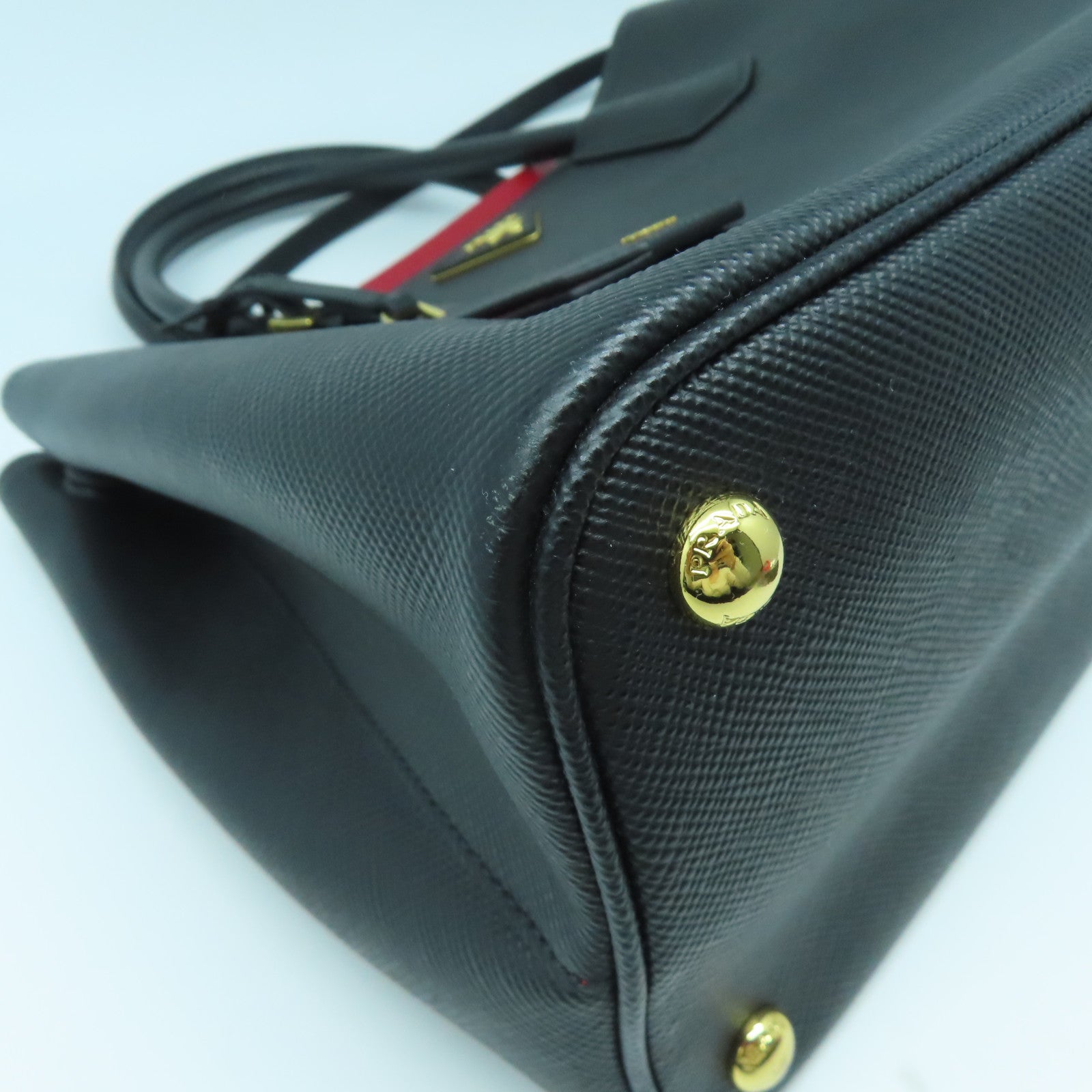 PRADA Saffiano皮革2Way Shoulder Bag金扣手挽肩背兩用袋黑色