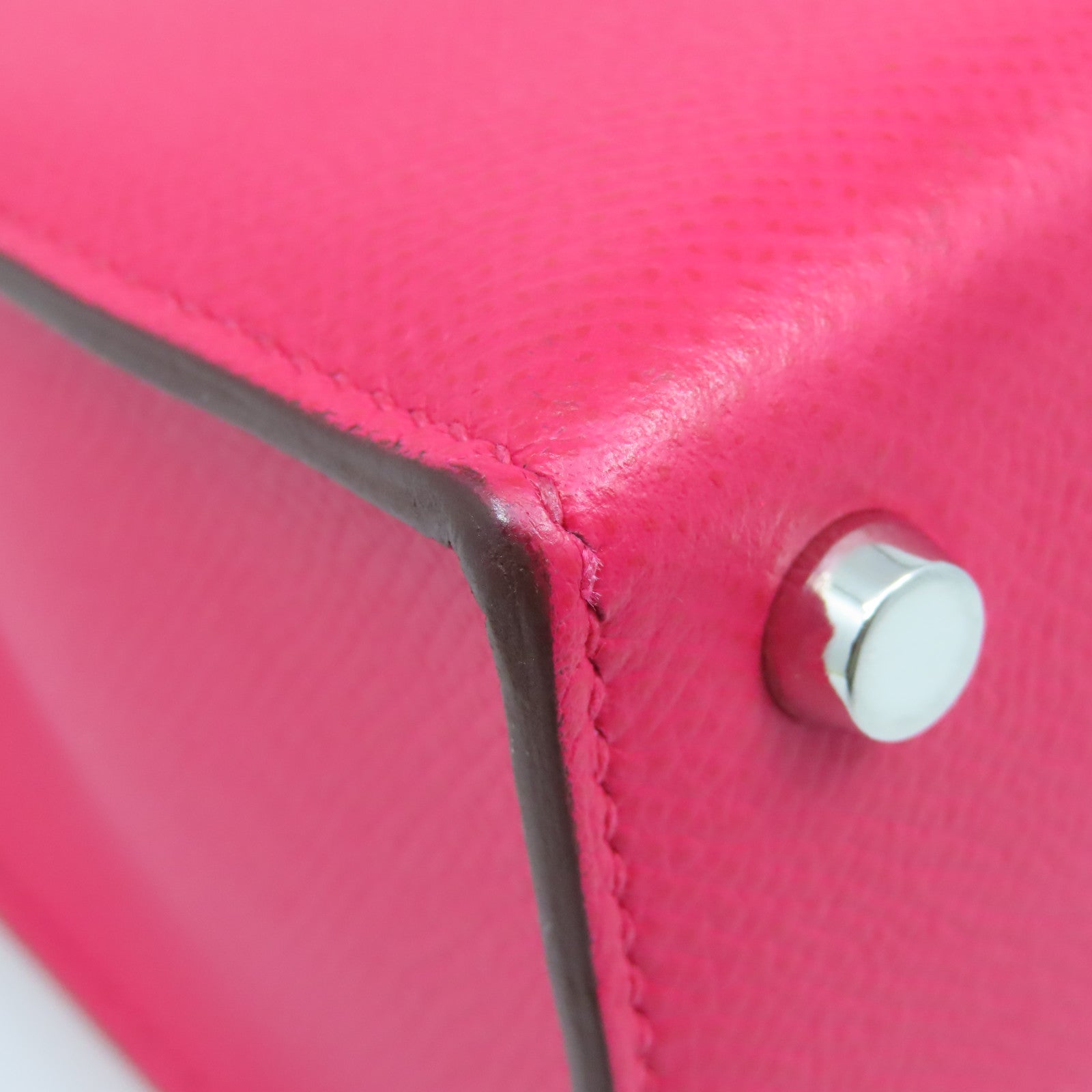 HERMES Epsom皮革Verrou 21银扣肩背袋Rose Extreme粉红色