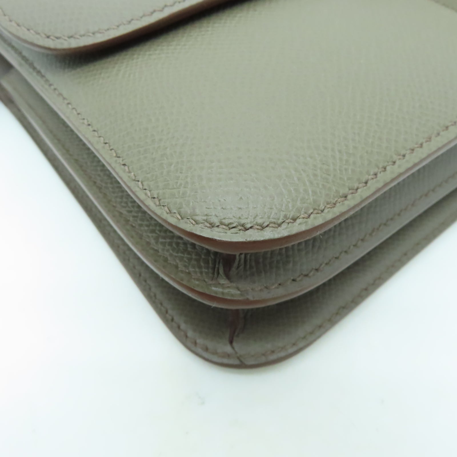 HERMES Epsom皮革Constance Elan銀扣肩背袋灰色