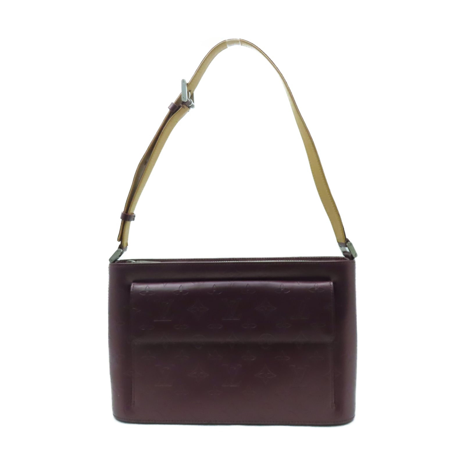 LOUIS VUITTON Monogram Matte Alston銀扣肩背袋酒紅色