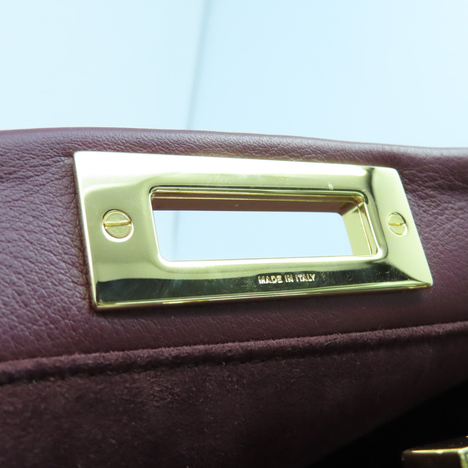 FENDI Cowhide Leather Peekaboo Gold Buckle Handle Shoulder Bag Wine Red